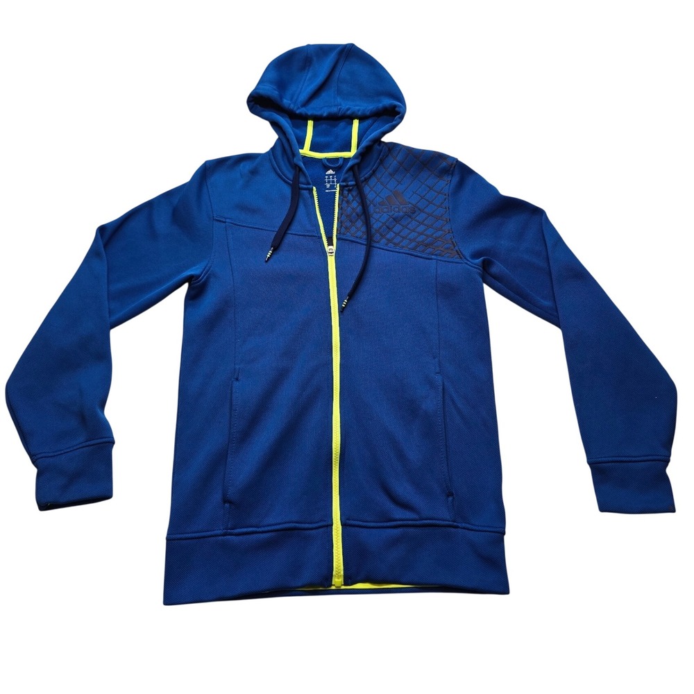Adidas Full Zip Hoodie‎ Quilted Shoulder Neon Blue Yellow Kids Small